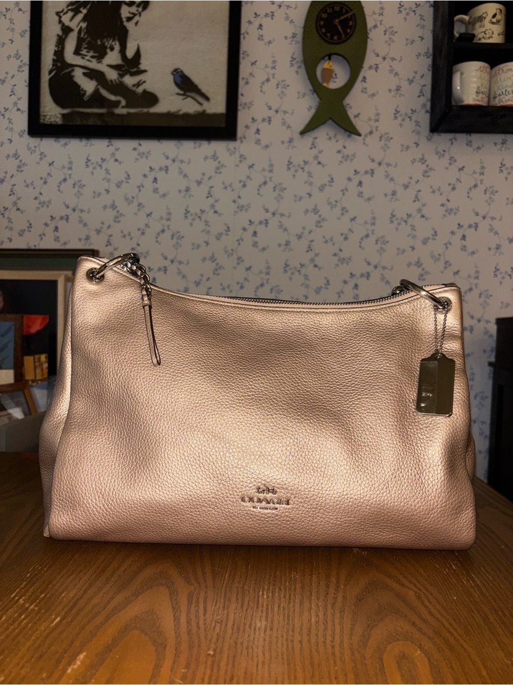 Coach Mia Shoulder Bag Metallic Rose Leather with Silver Hardware 2018